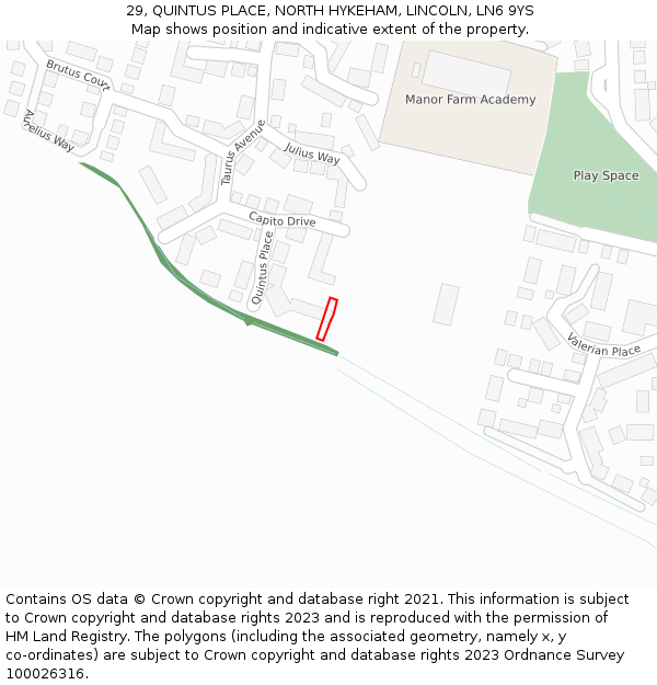 29, QUINTUS PLACE, NORTH HYKEHAM, LINCOLN, LN6 9YS: Location map and indicative extent of plot