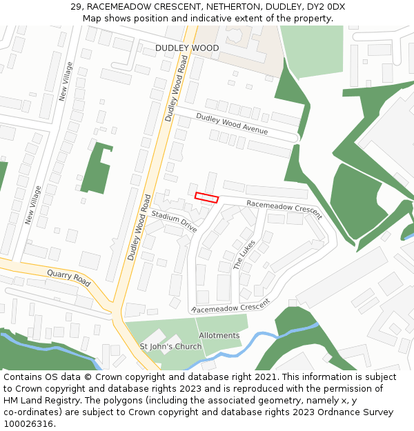 29, RACEMEADOW CRESCENT, NETHERTON, DUDLEY, DY2 0DX: Location map and indicative extent of plot