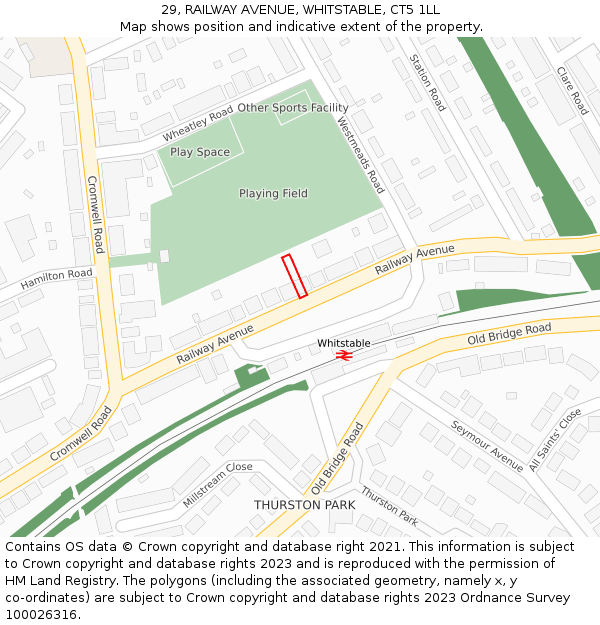 29, RAILWAY AVENUE, WHITSTABLE, CT5 1LL: Location map and indicative extent of plot