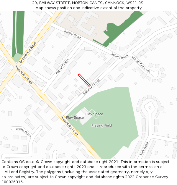 29, RAILWAY STREET, NORTON CANES, CANNOCK, WS11 9SL: Location map and indicative extent of plot