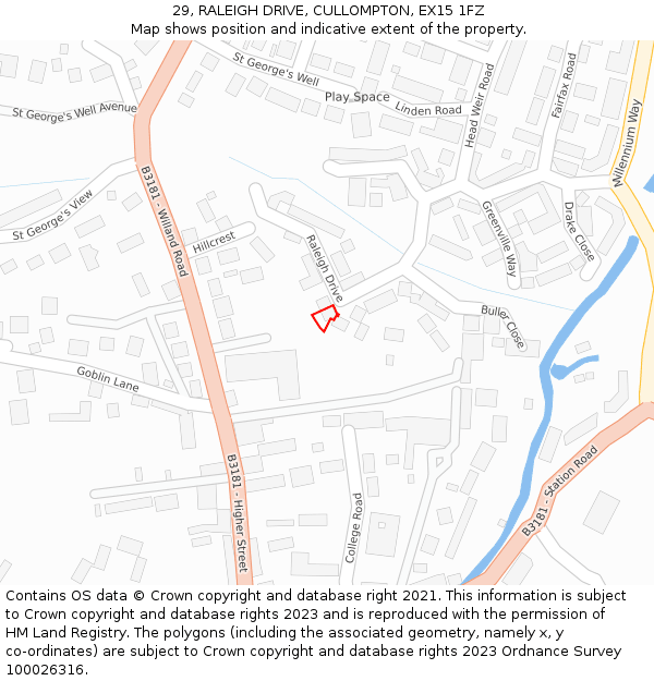 29, RALEIGH DRIVE, CULLOMPTON, EX15 1FZ: Location map and indicative extent of plot