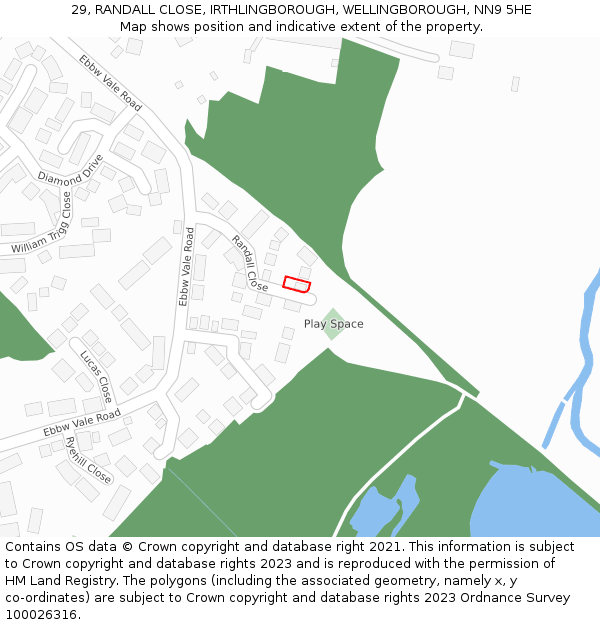 29, RANDALL CLOSE, IRTHLINGBOROUGH, WELLINGBOROUGH, NN9 5HE: Location map and indicative extent of plot