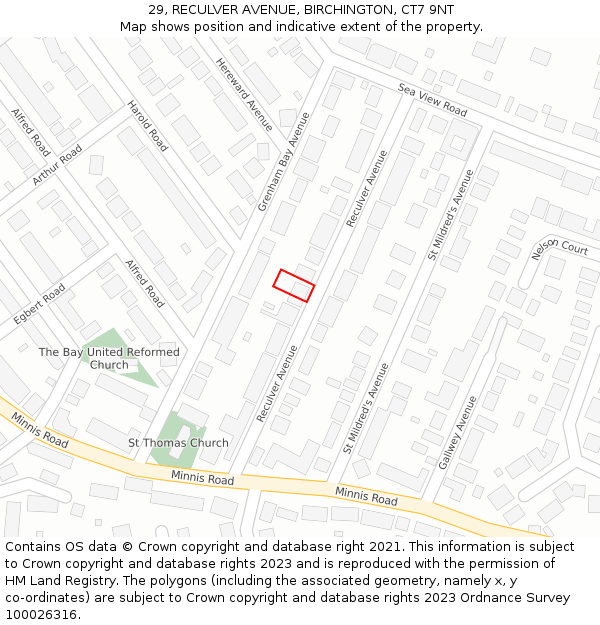 29, RECULVER AVENUE, BIRCHINGTON, CT7 9NT: Location map and indicative extent of plot