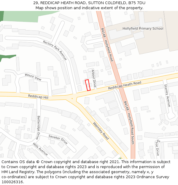 29, REDDICAP HEATH ROAD, SUTTON COLDFIELD, B75 7DU: Location map and indicative extent of plot