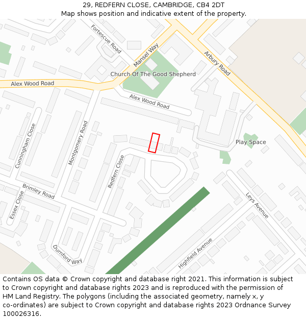 29, REDFERN CLOSE, CAMBRIDGE, CB4 2DT: Location map and indicative extent of plot