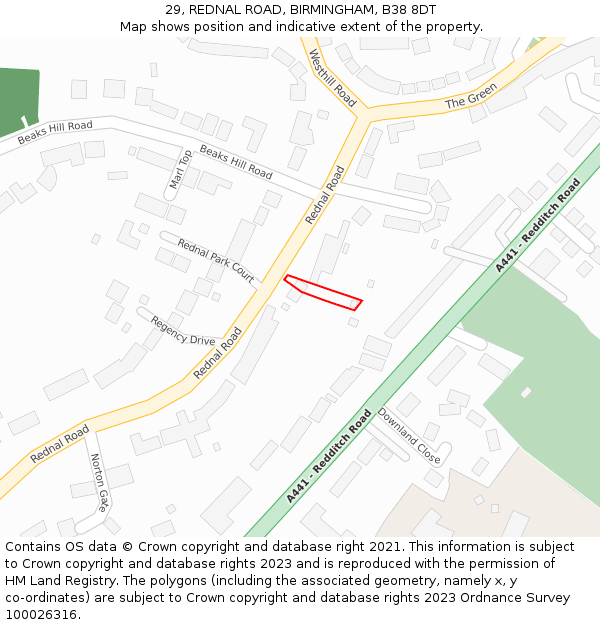 29, REDNAL ROAD, BIRMINGHAM, B38 8DT: Location map and indicative extent of plot