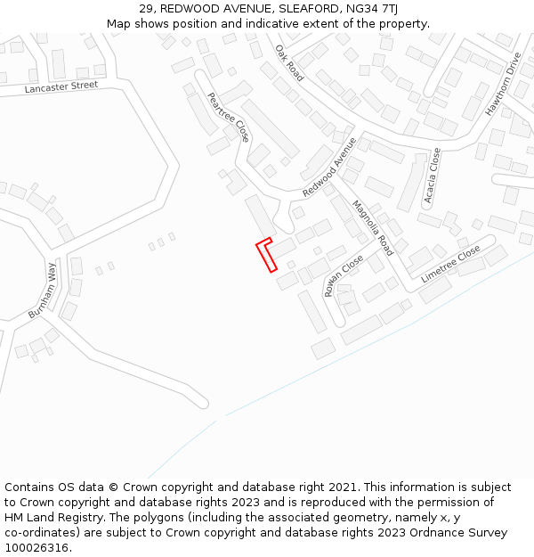 29, REDWOOD AVENUE, SLEAFORD, NG34 7TJ: Location map and indicative extent of plot