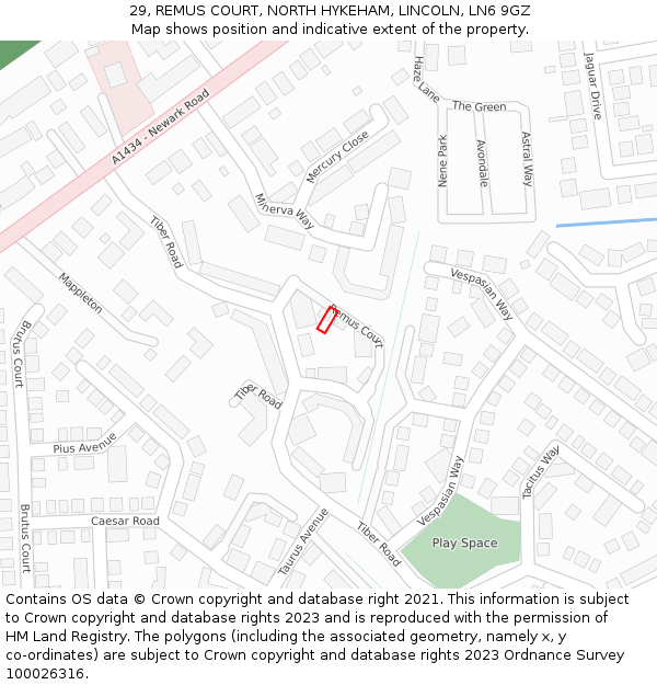 29, REMUS COURT, NORTH HYKEHAM, LINCOLN, LN6 9GZ: Location map and indicative extent of plot