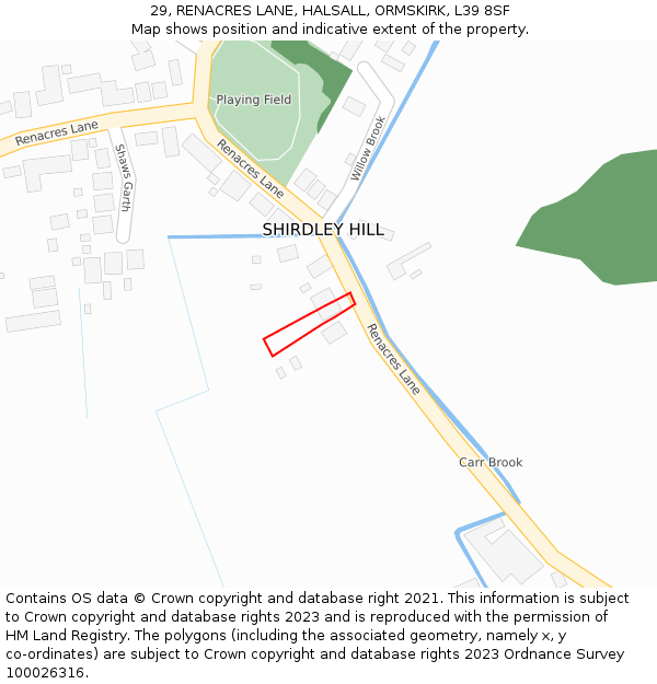 29, RENACRES LANE, HALSALL, ORMSKIRK, L39 8SF: Location map and indicative extent of plot