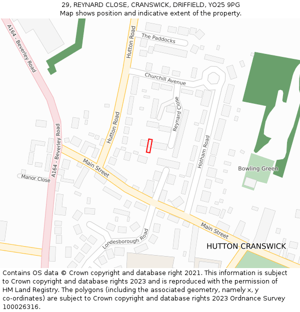 29, REYNARD CLOSE, CRANSWICK, DRIFFIELD, YO25 9PG: Location map and indicative extent of plot