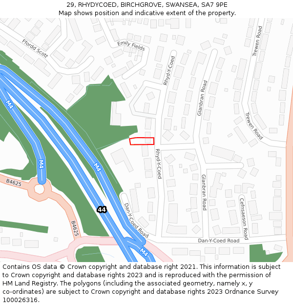29, RHYDYCOED, BIRCHGROVE, SWANSEA, SA7 9PE: Location map and indicative extent of plot