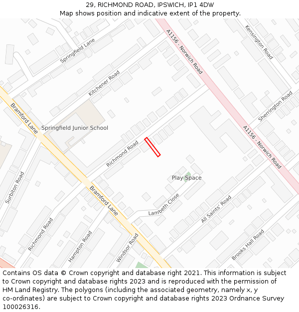 29, RICHMOND ROAD, IPSWICH, IP1 4DW: Location map and indicative extent of plot