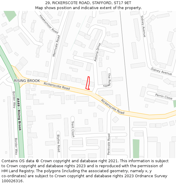 29, RICKERSCOTE ROAD, STAFFORD, ST17 9ET: Location map and indicative extent of plot