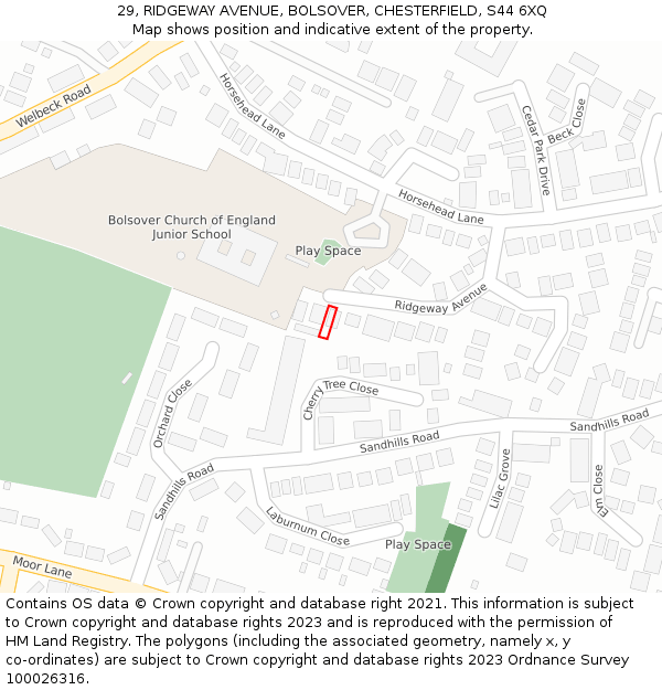 29, RIDGEWAY AVENUE, BOLSOVER, CHESTERFIELD, S44 6XQ: Location map and indicative extent of plot