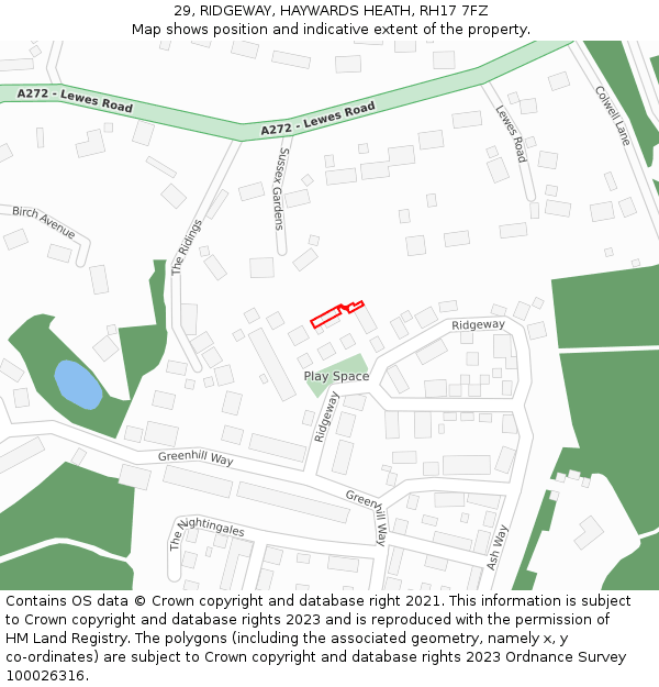 29, RIDGEWAY, HAYWARDS HEATH, RH17 7FZ: Location map and indicative extent of plot