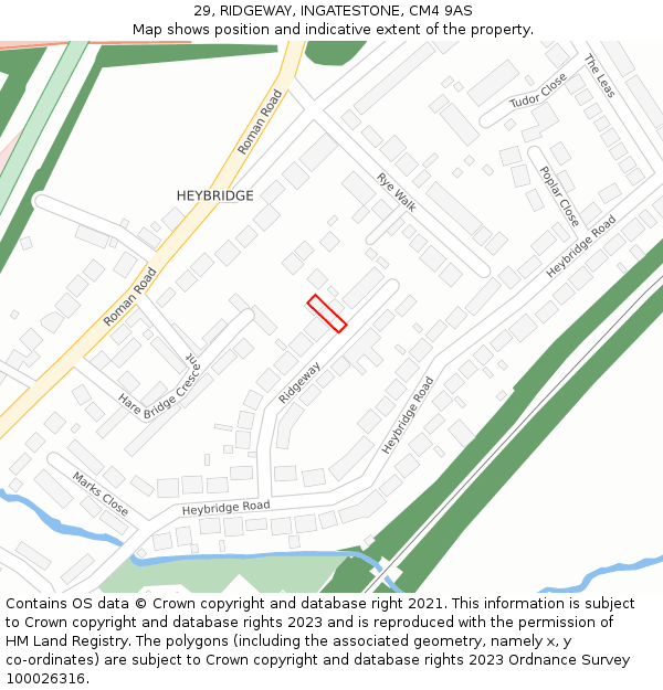 29, RIDGEWAY, INGATESTONE, CM4 9AS: Location map and indicative extent of plot