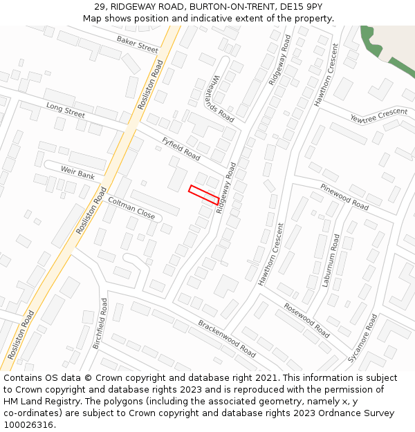 29, RIDGEWAY ROAD, BURTON-ON-TRENT, DE15 9PY: Location map and indicative extent of plot