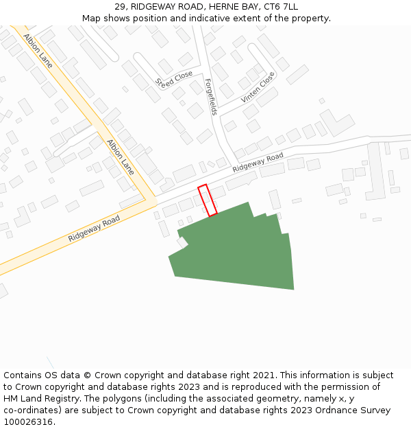 29, RIDGEWAY ROAD, HERNE BAY, CT6 7LL: Location map and indicative extent of plot