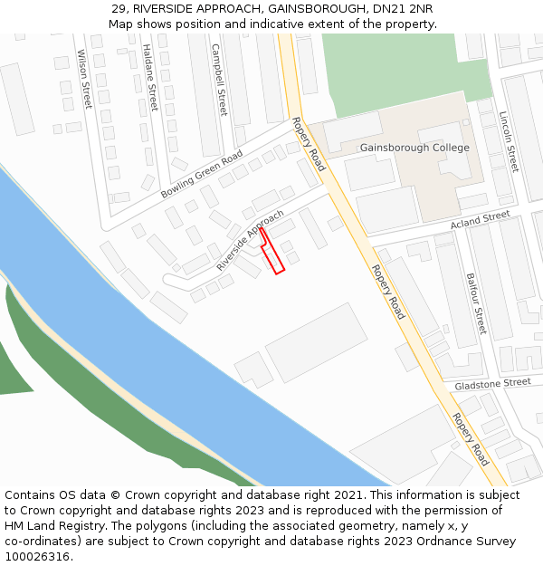 29, RIVERSIDE APPROACH, GAINSBOROUGH, DN21 2NR: Location map and indicative extent of plot