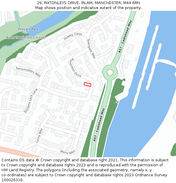 29, RIXTONLEYS DRIVE, IRLAM, MANCHESTER, M44 6RN: Location map and indicative extent of plot