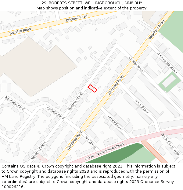 29, ROBERTS STREET, WELLINGBOROUGH, NN8 3HY: Location map and indicative extent of plot