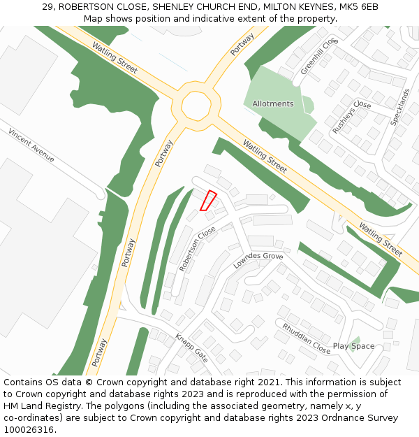 29, ROBERTSON CLOSE, SHENLEY CHURCH END, MILTON KEYNES, MK5 6EB: Location map and indicative extent of plot