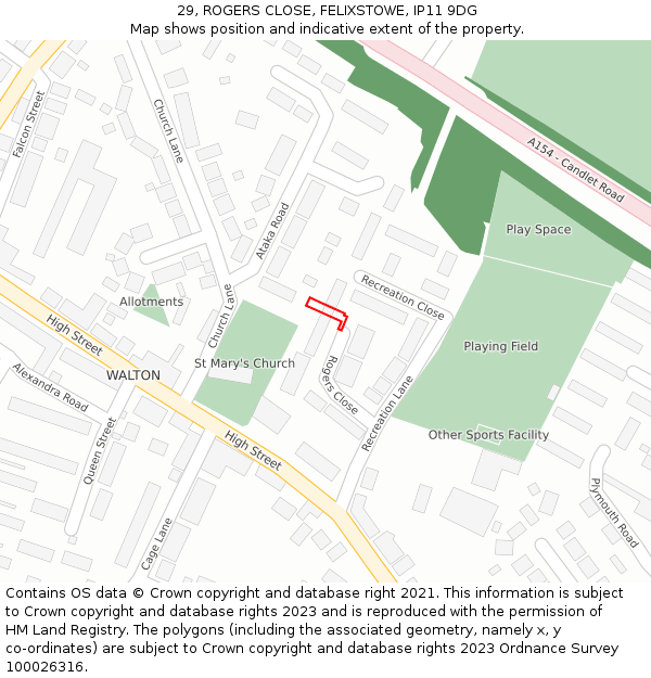 29, ROGERS CLOSE, FELIXSTOWE, IP11 9DG: Location map and indicative extent of plot