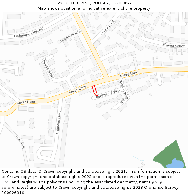 29, ROKER LANE, PUDSEY, LS28 9NA: Location map and indicative extent of plot