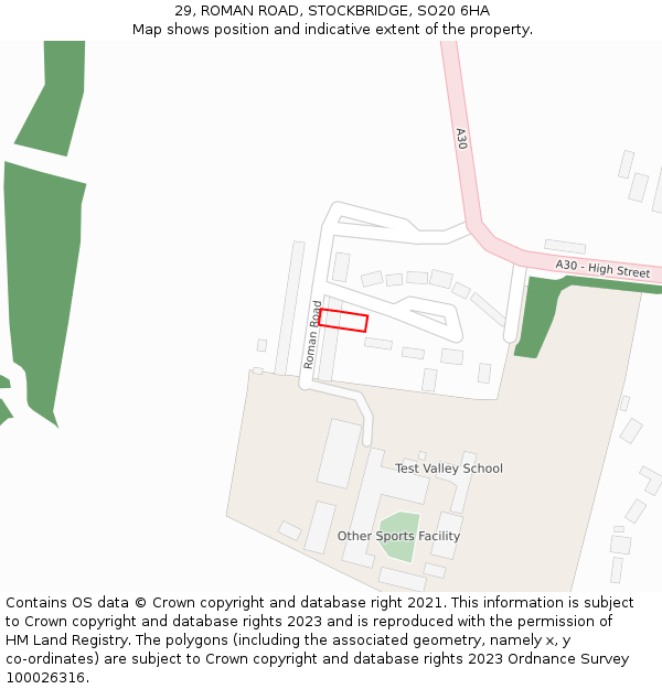 29, ROMAN ROAD, STOCKBRIDGE, SO20 6HA: Location map and indicative extent of plot