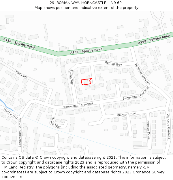 29, ROMAN WAY, HORNCASTLE, LN9 6PL: Location map and indicative extent of plot