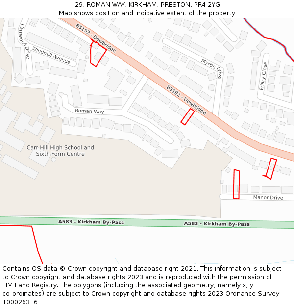 29, ROMAN WAY, KIRKHAM, PRESTON, PR4 2YG: Location map and indicative extent of plot