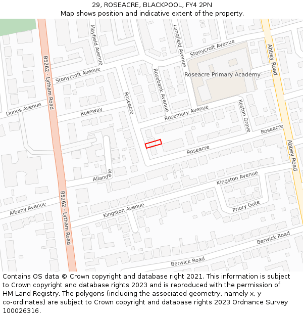 29, ROSEACRE, BLACKPOOL, FY4 2PN: Location map and indicative extent of plot