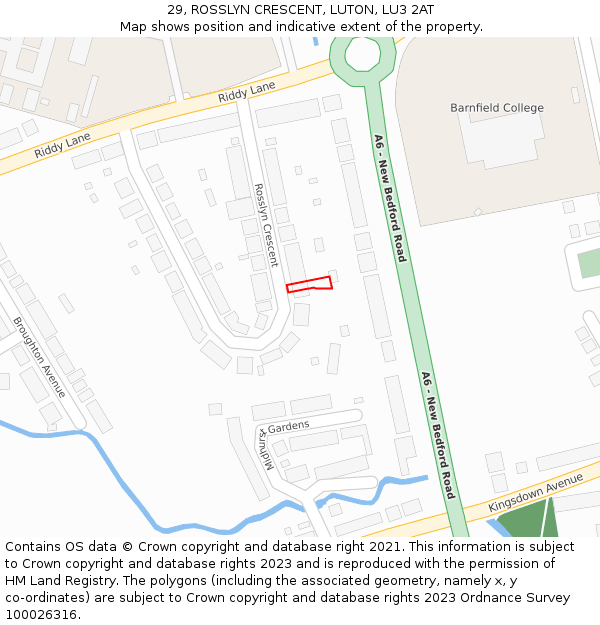 29, ROSSLYN CRESCENT, LUTON, LU3 2AT: Location map and indicative extent of plot