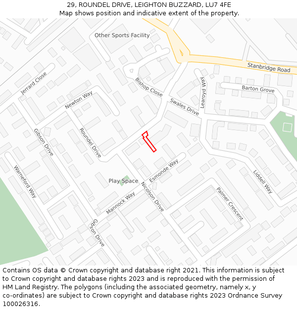 29, ROUNDEL DRIVE, LEIGHTON BUZZARD, LU7 4FE: Location map and indicative extent of plot