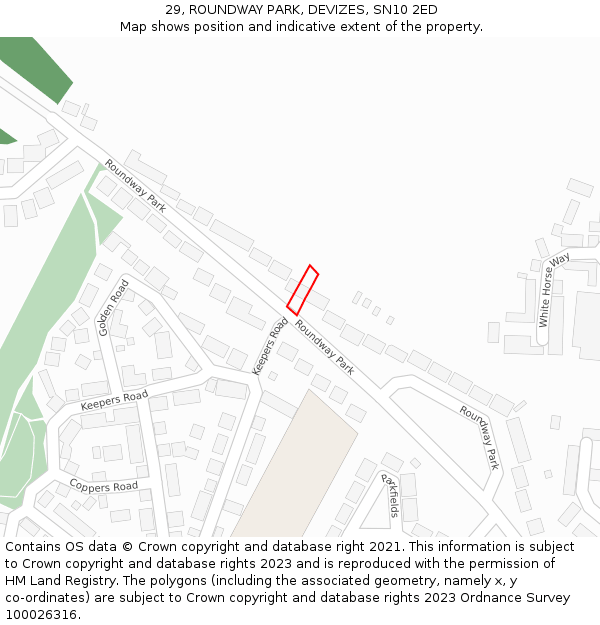 29, ROUNDWAY PARK, DEVIZES, SN10 2ED: Location map and indicative extent of plot
