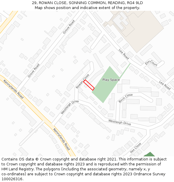 29, ROWAN CLOSE, SONNING COMMON, READING, RG4 9LD: Location map and indicative extent of plot