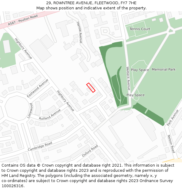 29, ROWNTREE AVENUE, FLEETWOOD, FY7 7HE: Location map and indicative extent of plot