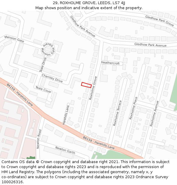 29, ROXHOLME GROVE, LEEDS, LS7 4JJ: Location map and indicative extent of plot