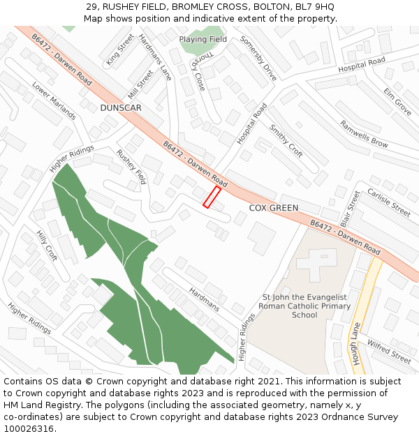 29, RUSHEY FIELD, BROMLEY CROSS, BOLTON, BL7 9HQ: Location map and indicative extent of plot