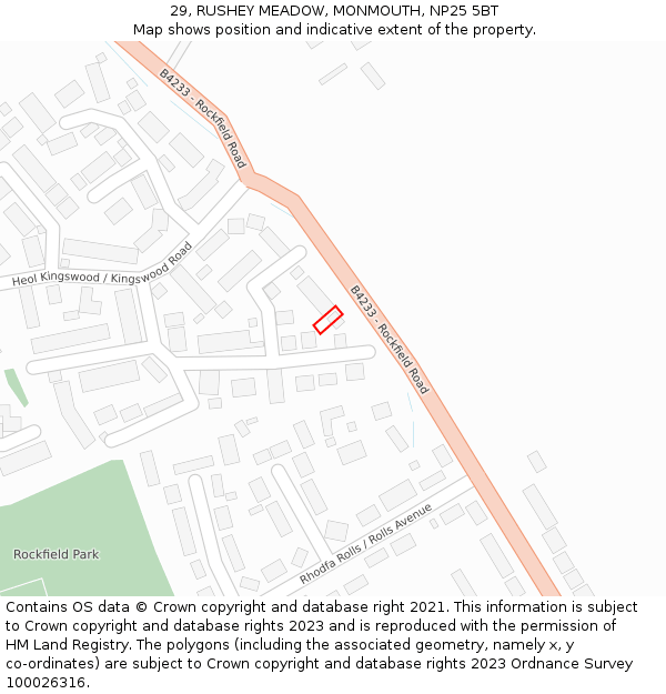 29, RUSHEY MEADOW, MONMOUTH, NP25 5BT: Location map and indicative extent of plot