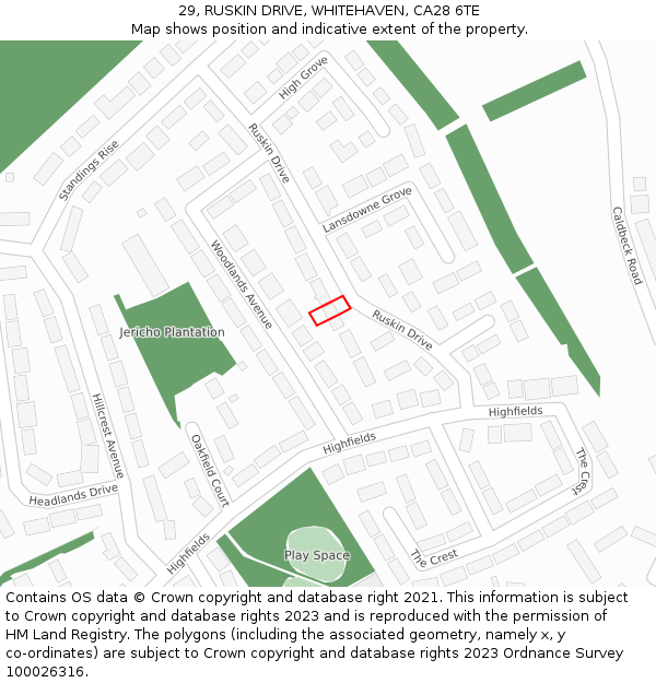 29, RUSKIN DRIVE, WHITEHAVEN, CA28 6TE: Location map and indicative extent of plot