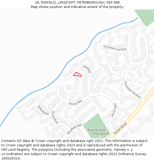 29, RYEFIELD, LANGTOFT, PETERBOROUGH, PE6 9RE: Location map and indicative extent of plot