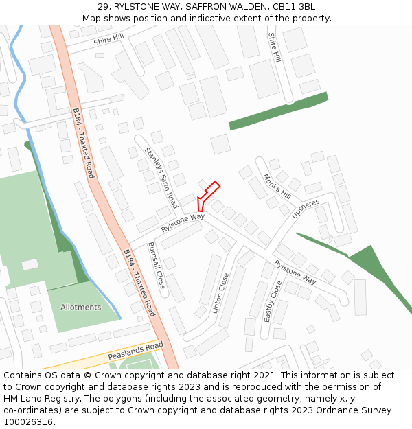 29, RYLSTONE WAY, SAFFRON WALDEN, CB11 3BL: Location map and indicative extent of plot