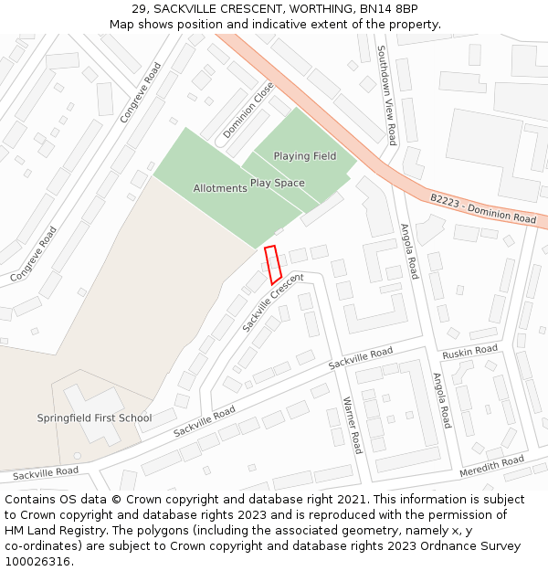 29, SACKVILLE CRESCENT, WORTHING, BN14 8BP: Location map and indicative extent of plot