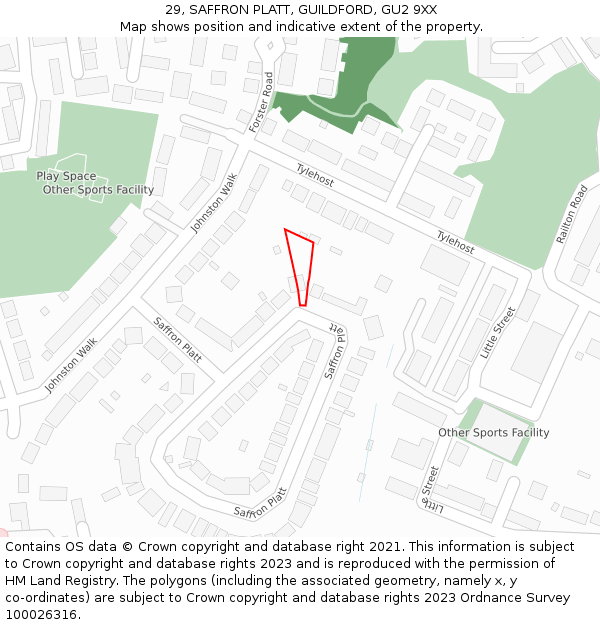 29, SAFFRON PLATT, GUILDFORD, GU2 9XX: Location map and indicative extent of plot