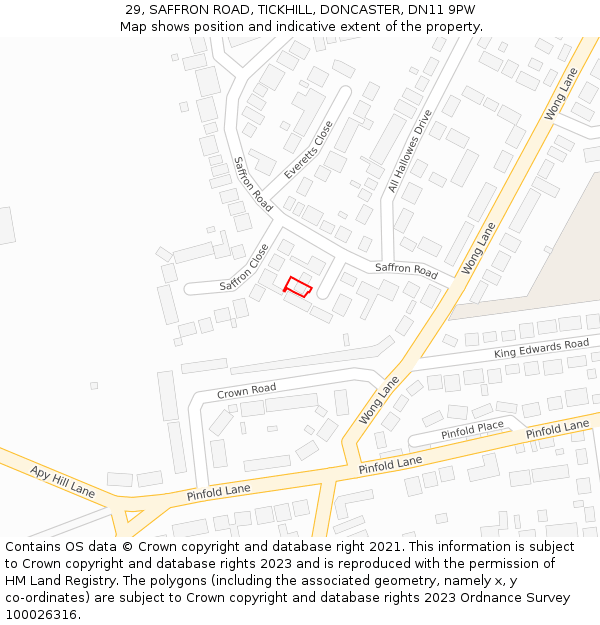 29, SAFFRON ROAD, TICKHILL, DONCASTER, DN11 9PW: Location map and indicative extent of plot