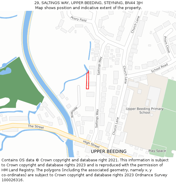 29, SALTINGS WAY, UPPER BEEDING, STEYNING, BN44 3JH: Location map and indicative extent of plot