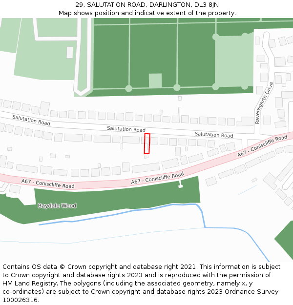 29, SALUTATION ROAD, DARLINGTON, DL3 8JN: Location map and indicative extent of plot