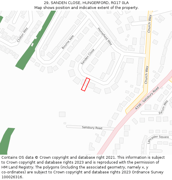 29, SANDEN CLOSE, HUNGERFORD, RG17 0LA: Location map and indicative extent of plot