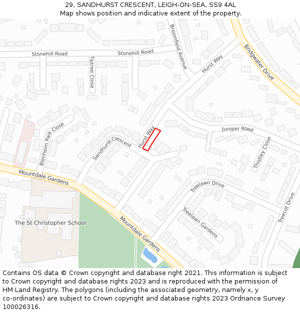 29, SANDHURST CRESCENT, LEIGH-ON-SEA, SS9 4AL: Location map and indicative extent of plot